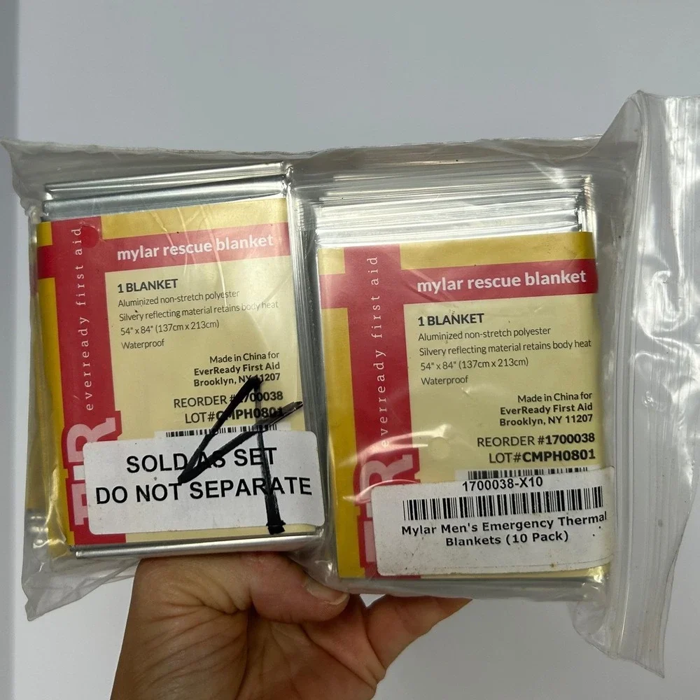 Emergency Thermal Mylar Rescue Blanket, 10 Pack,‎ Waterproof, Survival